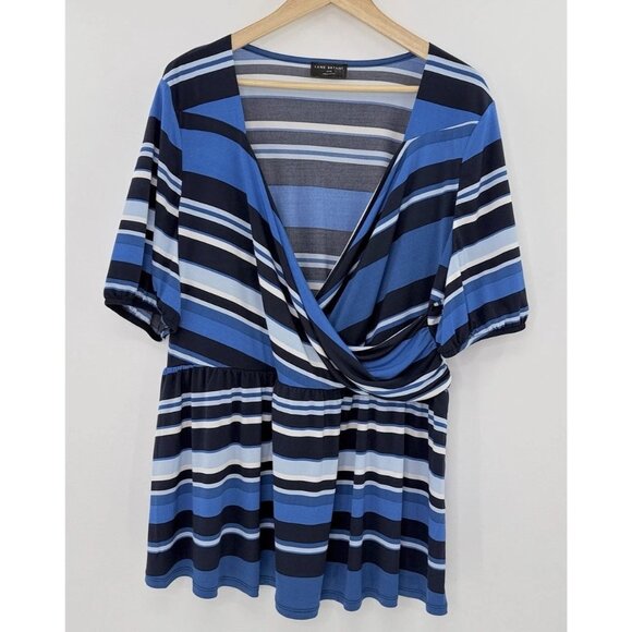 Lane Bryant Plus Size Illusion Collection Striped Liquid Knit Wrap Top Sz 22/24 - Picture 2 of 9